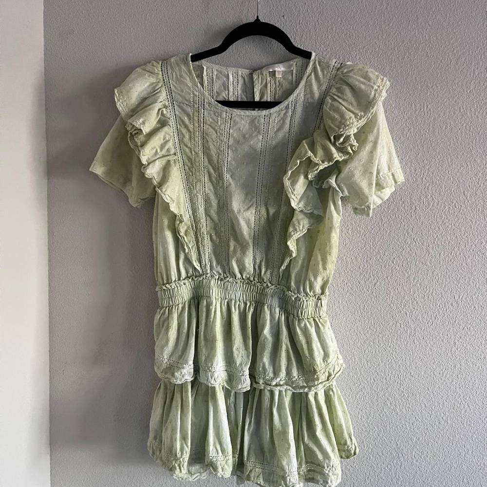 LoveShackFancy Pale Green Ruffle Mini Dress - Picture 3 of 5
